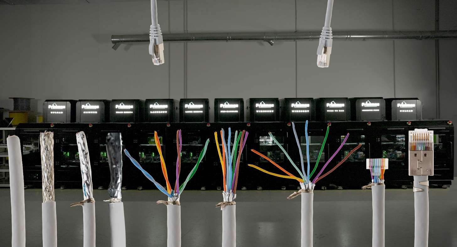 Shielded Ethernet cable handled in automated cable assembly equipment